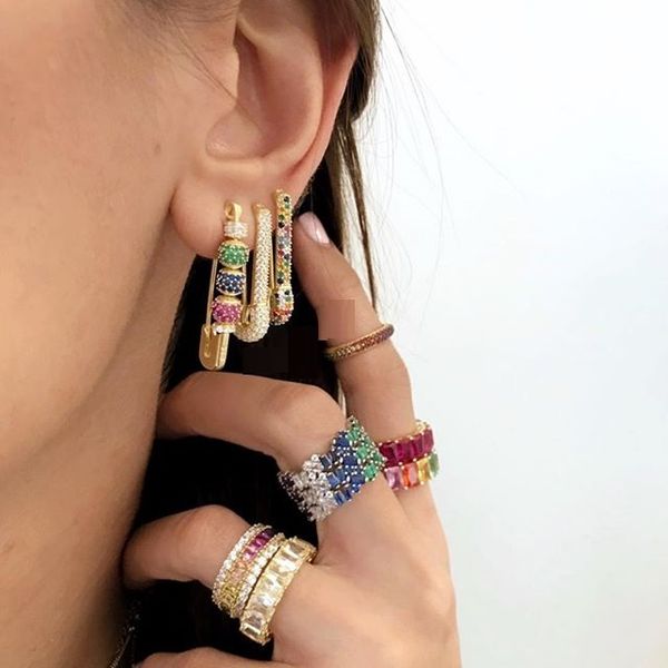 

fashion new pin styles gold filled colorful cz disco bead moving beaded safety pin earring gorgeous chic women jewelry, Golden;silver