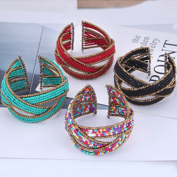 

bohemian colorful cross beaded bracelets & bangles for women accessories retro ethnic handmade weave charm bracelet bijoux femme, Black