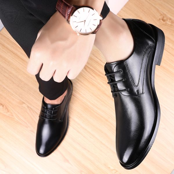 

fashion men's dress formal business shoes outdoor pointed dress shoes lace up wedding party oxfords men a4, Black