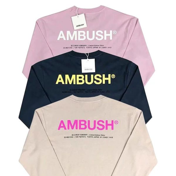 

ambush t shirts long sleeves solid color reflective letters man bottom shirts woman men t casual cotton loose streetwear shirts winter, White;black