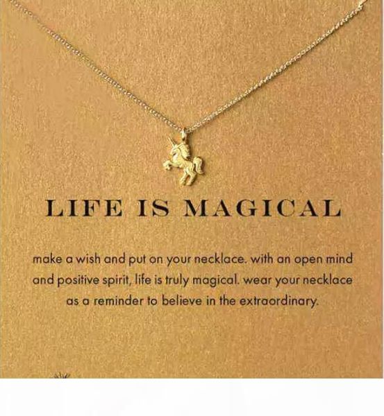 

with card unicorn pegasus life is magical pendant dogeared necklace gold silver color short women clavicle chain jewelry