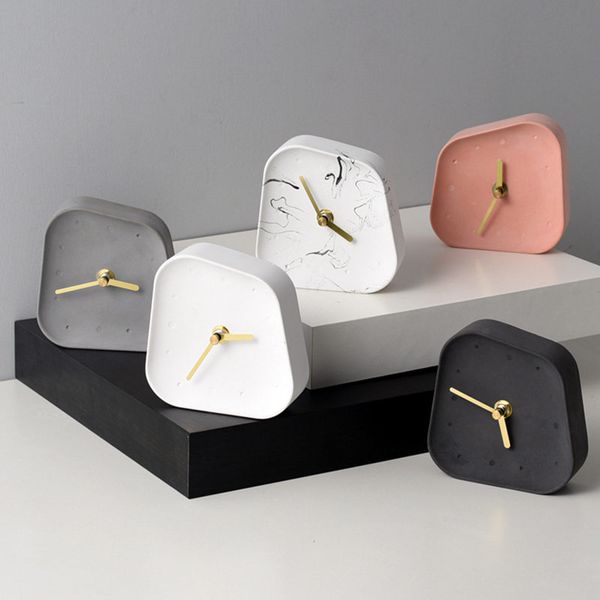

nordic geometry shaped cement table clock deskdecoration mute concrete small desk clock home decoration accessories