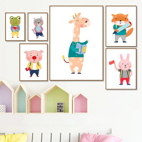 

giraffe fox rabbit frog cat pig nursery wall art canvas painting nordic posters and prints wall pictures baby kids room decor