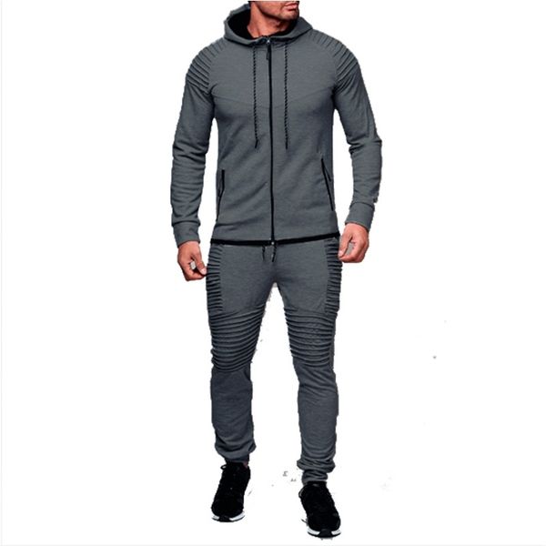 

zogaa brand men tracksuit jogger sets 2 piece hoodies sweatshirts with pant set casual solid men sweat suit sportswear wholesale, Gray