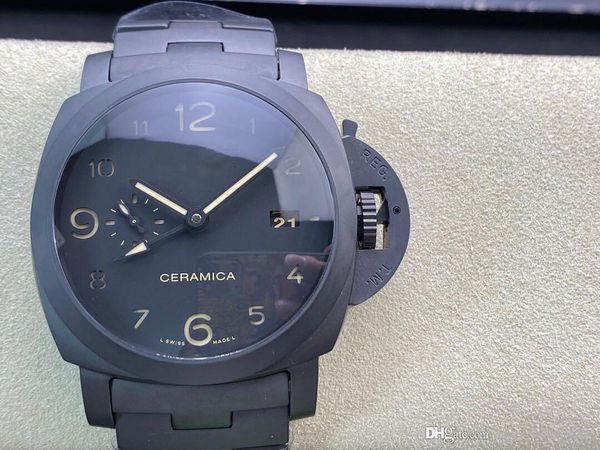 

vs pam438 montre de luxe 44mm p.9001 automatic chain loading mechanical movement all-ceramic mens watch prevent scratches, Slivery;brown