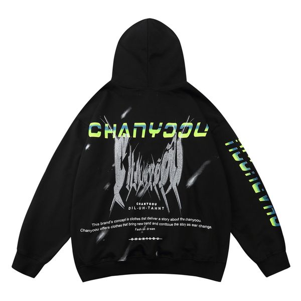 

graffiti print hoodie sweatshirt men 2020 hip hop streetwear hoodie loose autumn winter pullover men cotton black