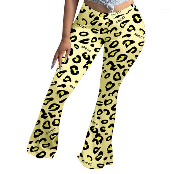 

waist natural color full length pant womens clothes women pants fashion leopard pattern bootcut pant casual mid, Black;white