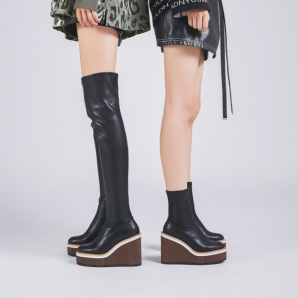 

new 2020 brand women boots shoes high heels platform black over the knee high boots club dance long women winter shoe