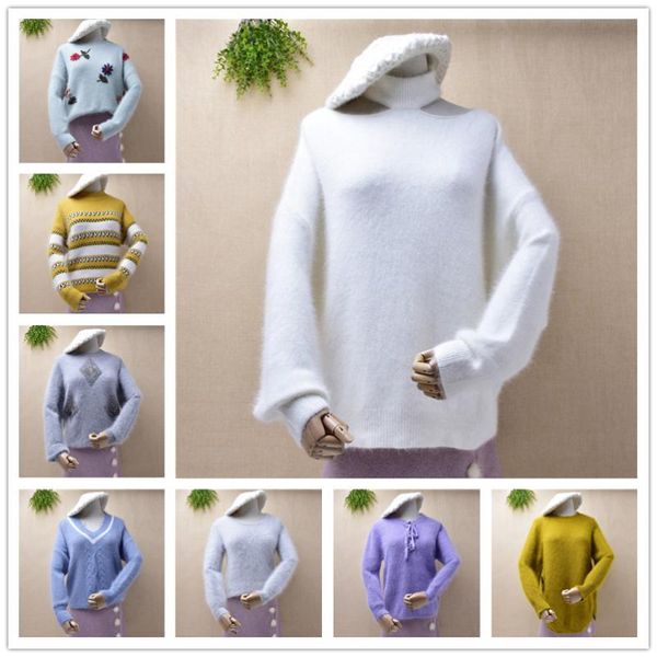 

whole sale real ps winter clothing hairy angora fur knitted long sleeves pullover fall jumper outwear sweaters, White;black