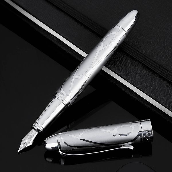 

fountain pens 1pcs hongdian 5010 metal silver business pen beautiful embossed signature ef/f iridum nib writing gift ink