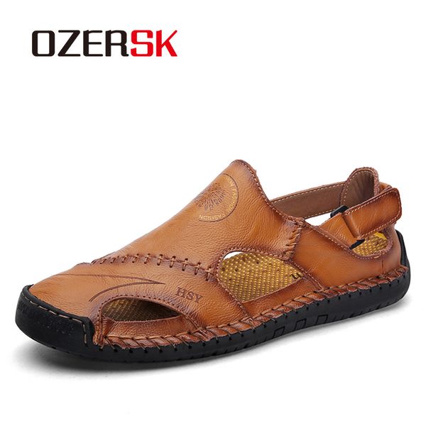 

ozersk summer breathable classic sandals outdoor handmade men sandals fashion comfortable men fashion beach shoes, Black