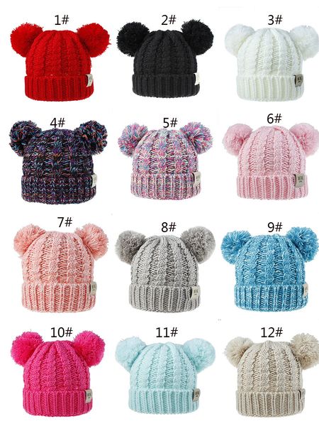 

12 styles baby girls cap kid crochet pom beanies hat double fur ball hats children knit outdoor caps kids accessories m315 2ti7, Blue;gray