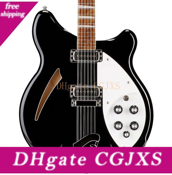 

new custom ric guitar black 360 12 strings electric guitar semi hollow body triangle mother of pearloid fingerboard inlay china guita