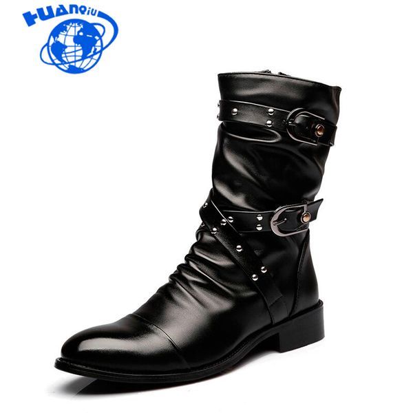 

boots huanqiu autumn and winter explosions trend men's fashion high-shoes rivet wyq238, Black