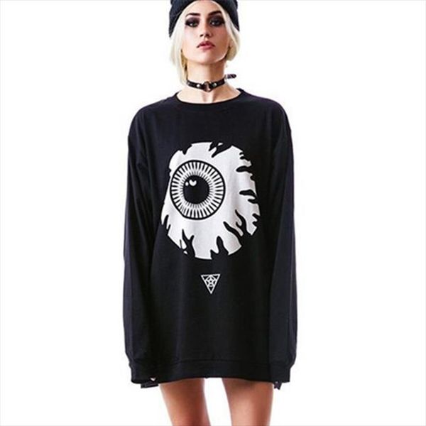 

harajuku gothic sweatshirt women streetwear black punk casual hoodie eyeball pattern loose long sleeve pullover sweatshirt