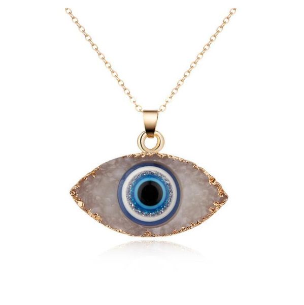Новый природный камень Злые глаза ожерелье для женщин с длинной цепью Кристалл Турции офтальмологической ожерелья Девушки Luck Jewelry GD541