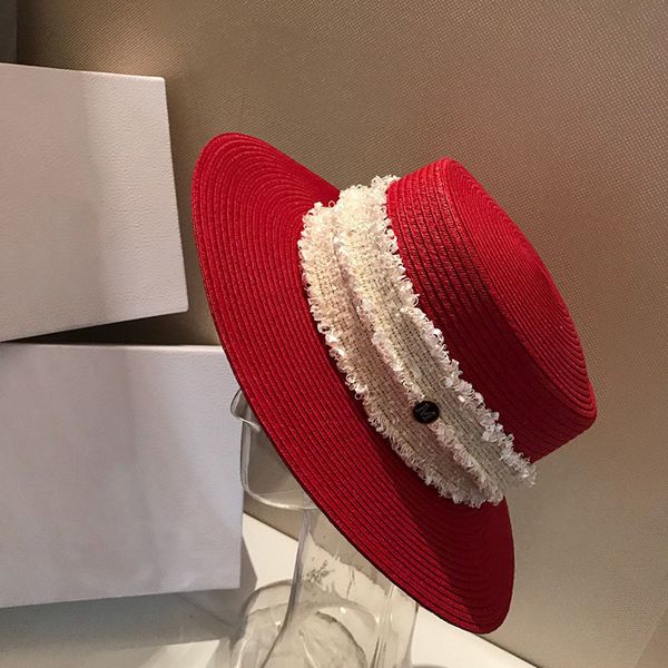 

fashion red women straw hats vintage style wide brim hat sun protection flat hats