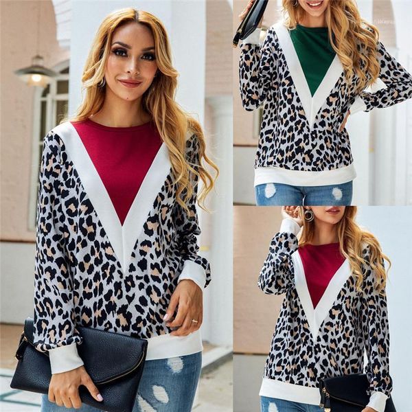 

panelled sweatshirts fashion casual loose female clothing womens designer hoodies long sleeve crew neck leopard print, Black