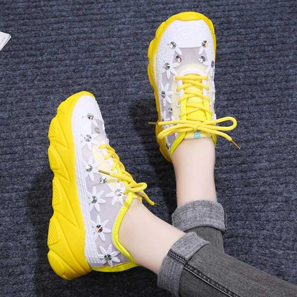 

fairy breathable lace up elevated daddy shoes women espadrilles zapatos de muje air mesh crystal flower loafers woman flats 2020, Black