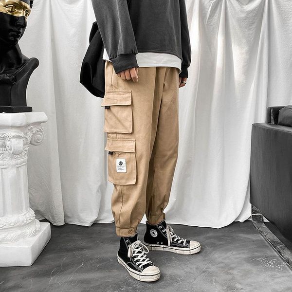 

cargo pants men hipster loose side pockets hip hop casual trousers mens streetwear plus size fashions youth joggers high quality, Black