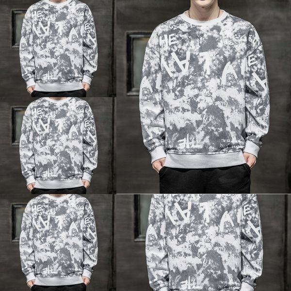 

fw6908 2020 autumn new fashion men's camouflage printing large sweater sweatersize round neck long sleeve casual sweater ygway, Black