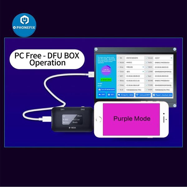 

jc b-box dfu c3 for a7-a11 restoring rebooting sn ecid model information reading usb one-button enter the purple screen