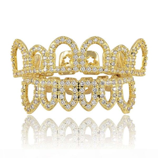 

hip-hop gold braces punk women men party teeth decoration jewelry hollow out micro-inlaid gold teeth hot, Black