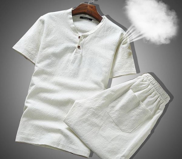 

mens summer set linen fabric breathable summer clothes two piece set for men suit plus size 5xl 2020 tracksuit men sweat suits t200709, Gray