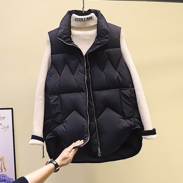 

autumn winter vest women waistcoat 2020 female sleeveless vest jacket irregular warm long sleeve coat colete feminino, Black