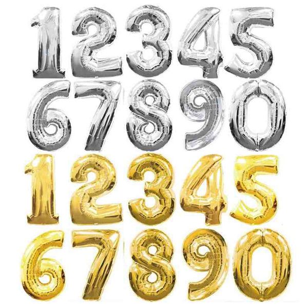 

1pc 3 sizes 16"/32"/40" color number balloon figures foil float air inflatable balls for birthday party wedding decoration