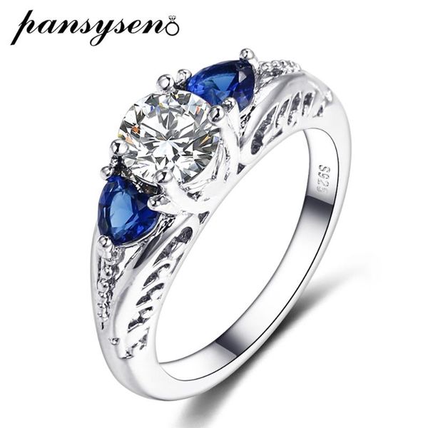

pansysen classic wedding engagement sapphire rings for women real 925 sterling silver gemstone couple ring fine jewelry gifts, Golden;silver