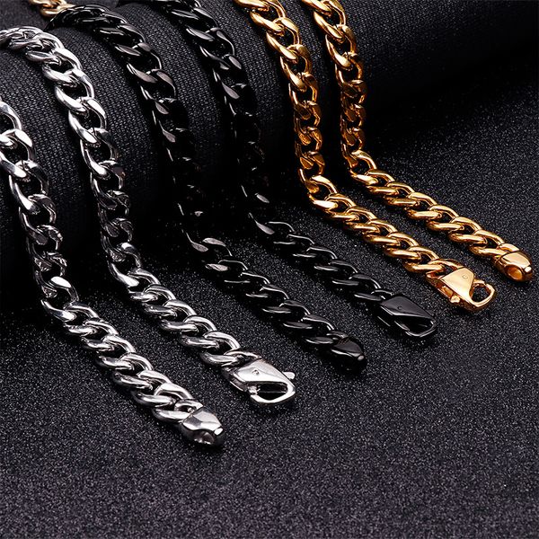 

high polished 10mm wide mens fashion jewelry stainless steel punk flat curb link chain necklace bracelet 8.5''-26'' choo, Silver
