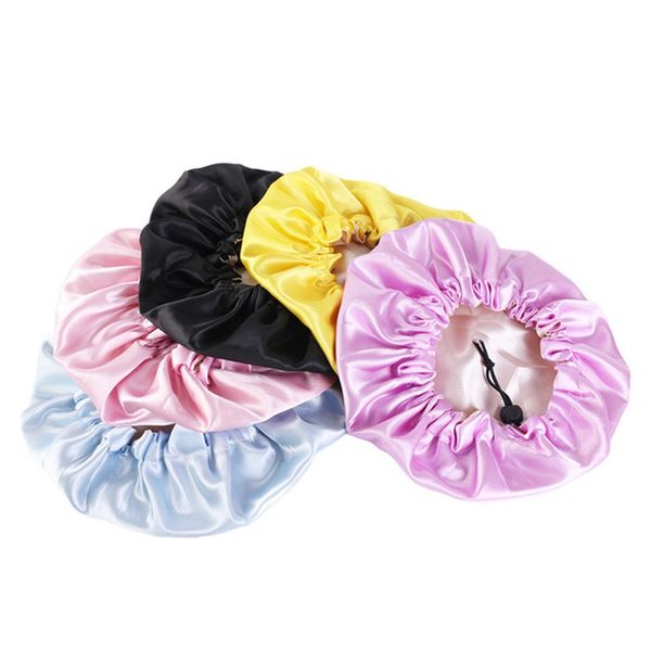 

baby silky satin bonnet double layer adjustable sleep cap girl night turban children solid headwear cute hat fashion hair wear, Slivery;white