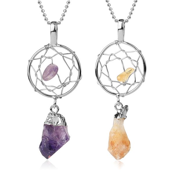 Colar Dreamcatcher Natural Pedra Irregular roxo prata pingente de cristal cor-de fio Dream Catcher por Mulheres Jóias