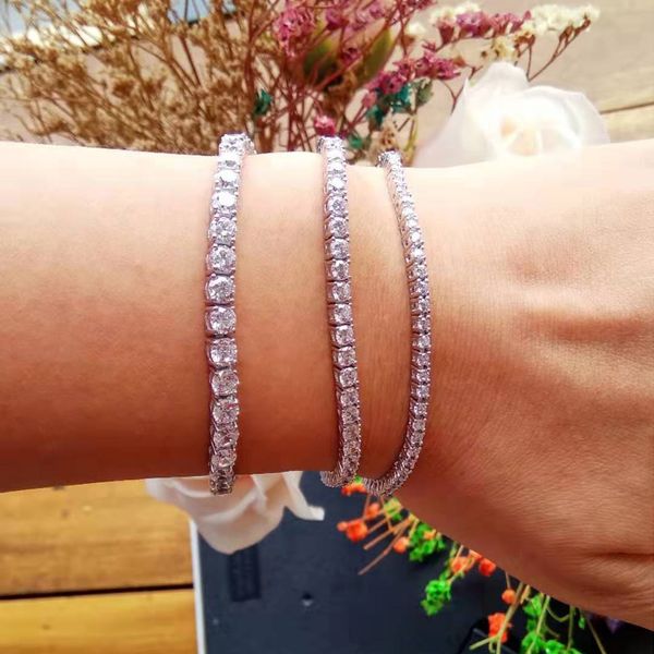 

classic 7 inch tennis bracelets real 925 silver jewelry 2mm 3mm 4mm 5a zironia eternal wedding luxury sterling silver bracelet, Golden;silver