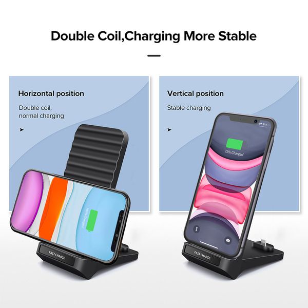 

15w qi wireless charger stand 2 in 1 quick charging dock station for iphone 11 xs xr x 8 airpods pro samsung s20 s10 s9