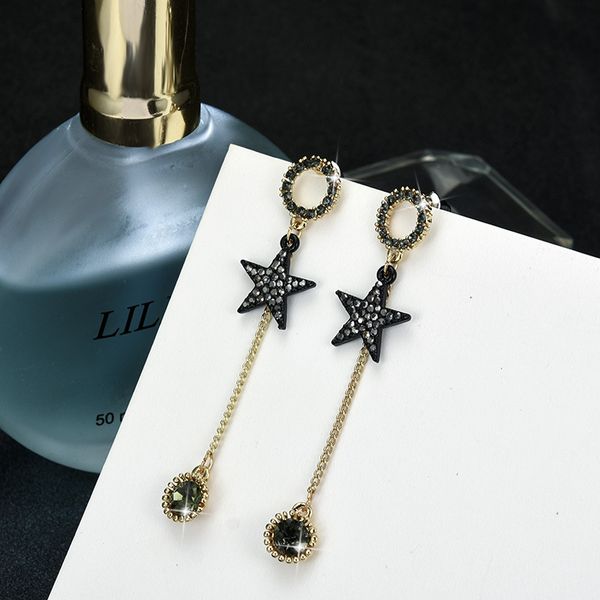 

2020 new pentastar su silver needle earrings long personality elegant elegant ear-length simple budging eardrop