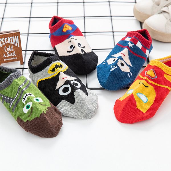 

5 pairs/lot baby boy socks cartoon hero pattern breathable summer thin kid socks pure cotton 1-9 years baby clothes accessories, Pink;yellow