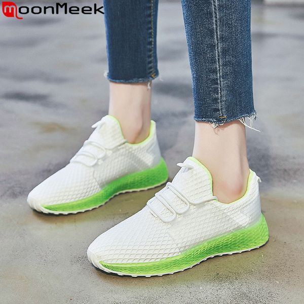 

moonmeek 2020 mesh casual sneakers shoes women round toe lace up ladies shoes ventilation comfortable walking women flats, Black