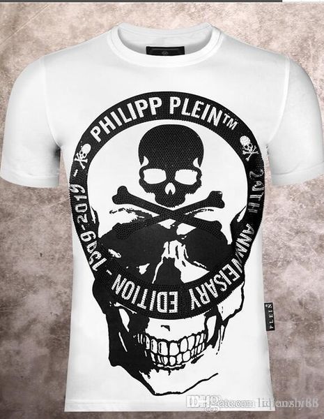 

new men's t-shirt short-sleeved cotton skull print t-shirt round neck slim t-shirt men's fashionable slip g947, White;black