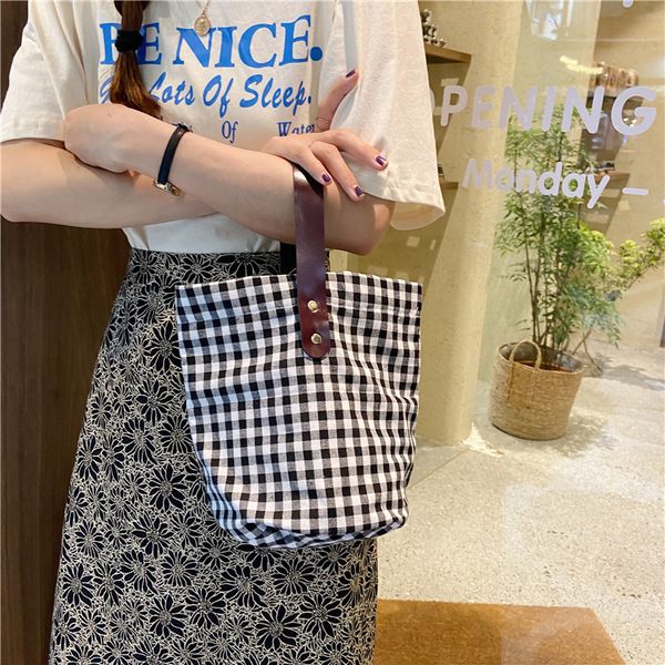 

plaid bucket canvas bag for women designer fashion purse 2020 new female casual tote lunch bag party travel chic handbag clutch