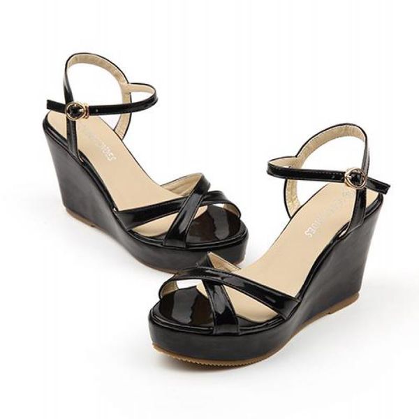 

summer 2020 new wedges heel sandals women high heel platform ladies shoes large size 42 small size 30 31 32 33, Black