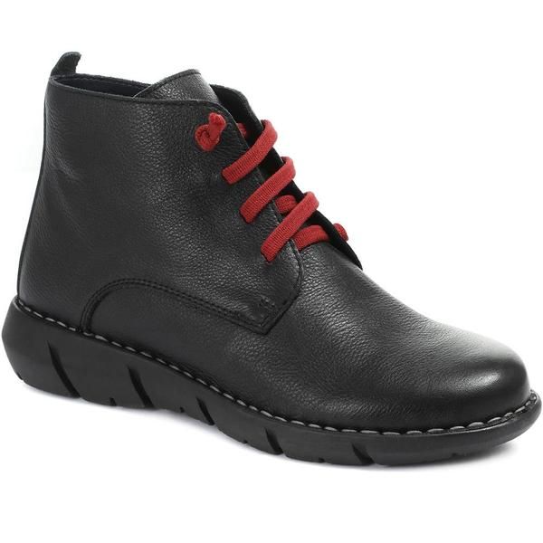 

new 2020 women leather ankle boots casual lace up winter boots comfortable soft rubber solid black flat shoes female
