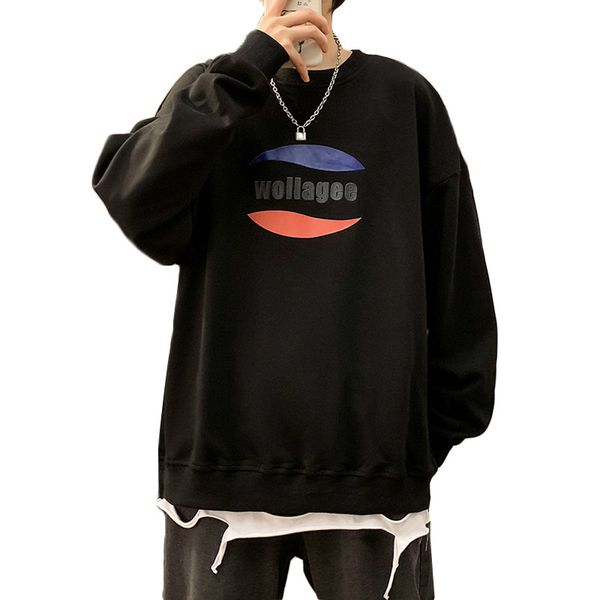 

autumn new men's and women's round neck pullover sweater loose hoodie, Black