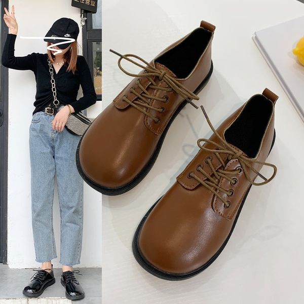 

retro women oxford shoes round toe lace up lolita shoes black patent leather girls comfortable casual autumn 8601n