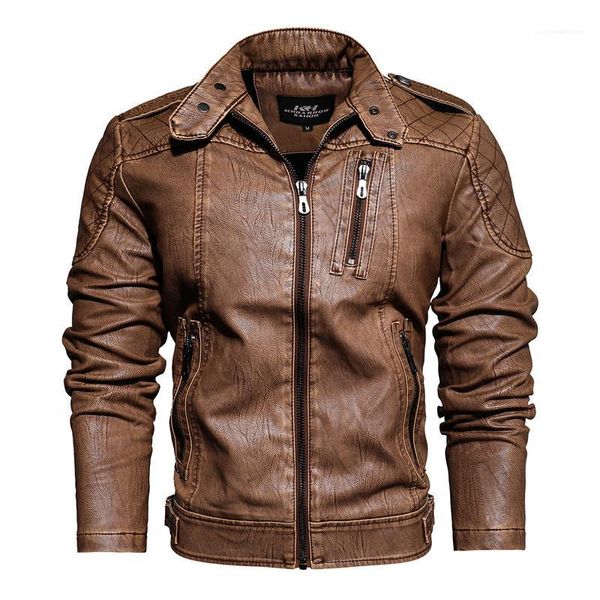 

with pockets mens autumn casual pure color clothing mens pu leather stand collar jackets pocket long sleeved zipper jacket, Black