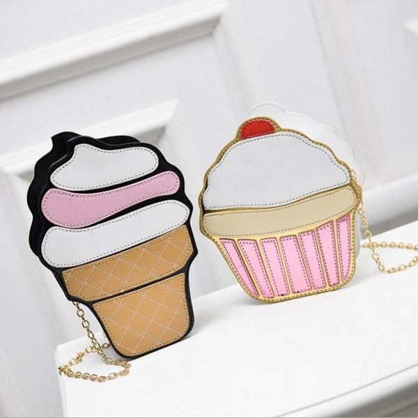 

m656 cute cartoon women bag pu leather small clutch bag girl shoulder ice cream cupcake shape chain mini pocket wholesale