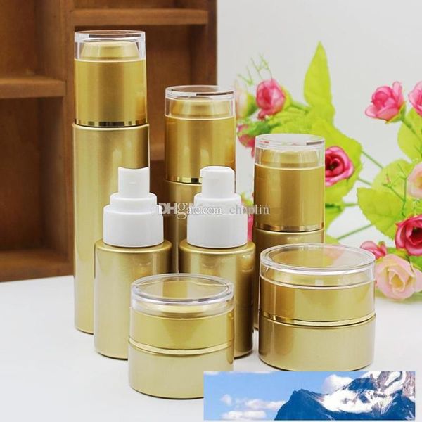 

30 50 80ml gold cosmetic lotion perfume pump dispenser bottle fine mist spray bottle 20 30ml gold glass cream jars cosmetic container set
