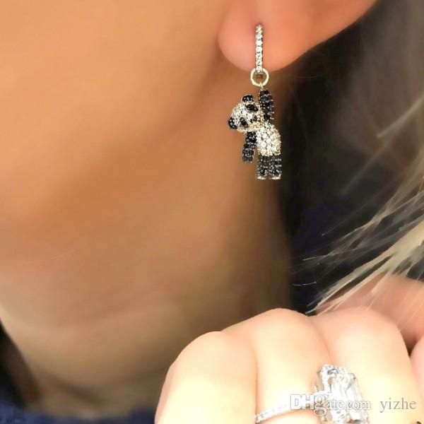 

silver plated cute panda charm earring 2018 latest design lovely cute animal charm girl women gift France hot selling Personalized jewelry