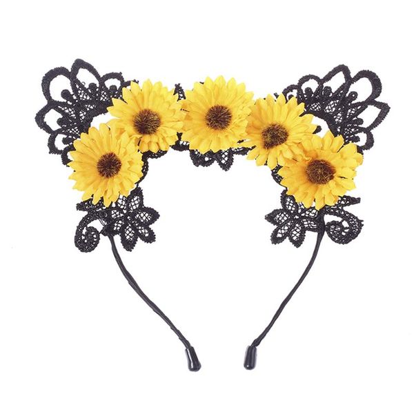 

daisy sunflower headband wreath hollow lace cat ears halloween hair hoop